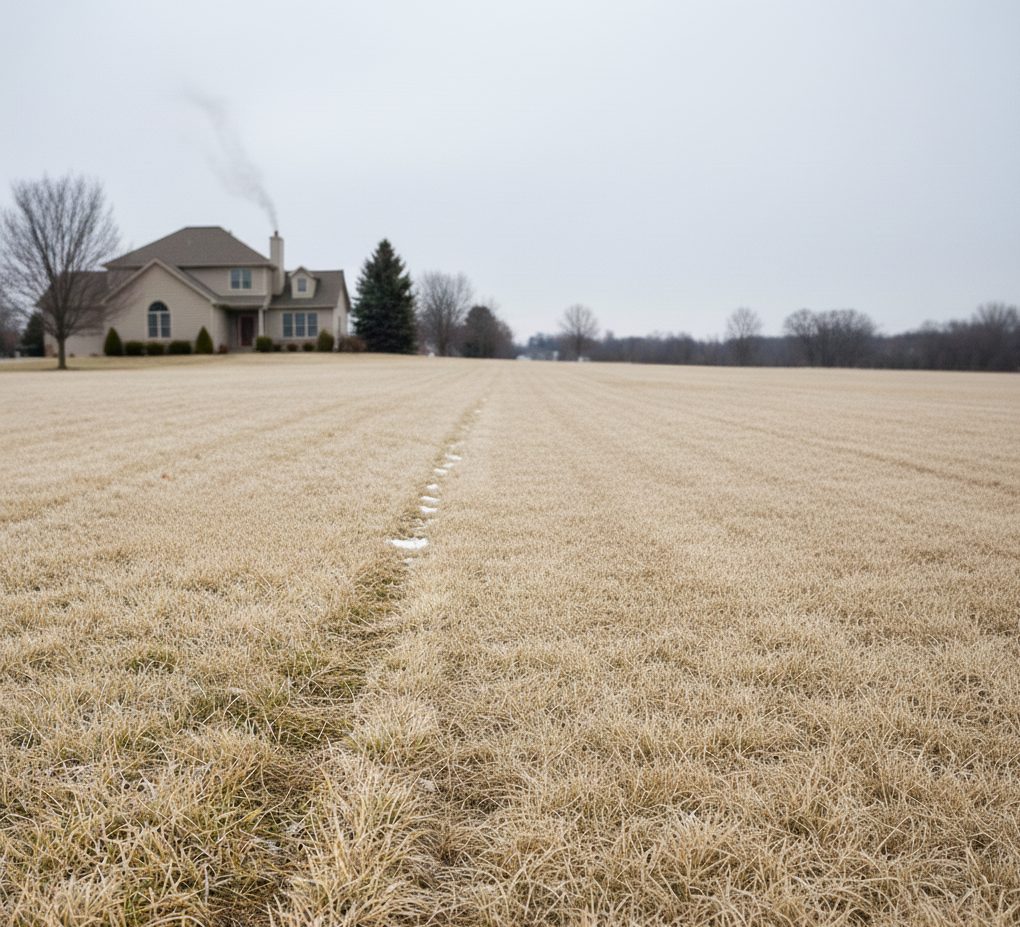 Dormant lawn care during winter showing a lawn at rest before spring growth
