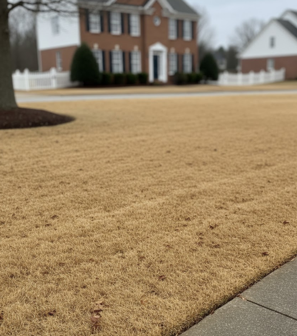 Dormant vs dead lawn in winter showing brown grass before spring recovery
