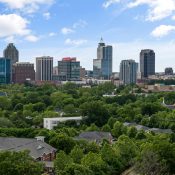 Raleigh winter guide showcasing the downtown skyline and residential areas of Raleigh